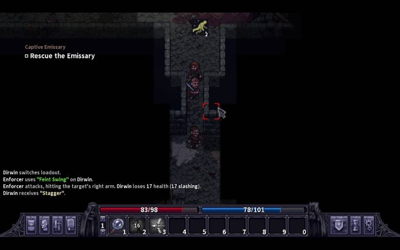 The player is pulling enemies through the hallway to ensure they only come one at a time.