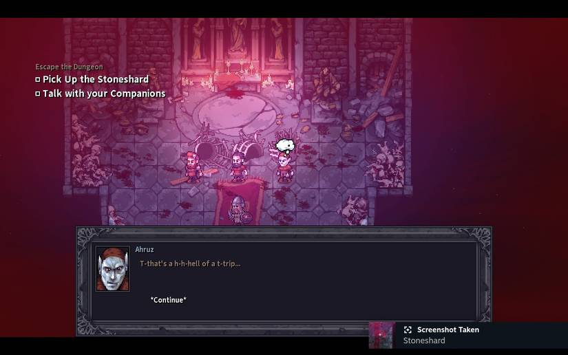 The elf, Ahruz says "That's a hell of a trip..."