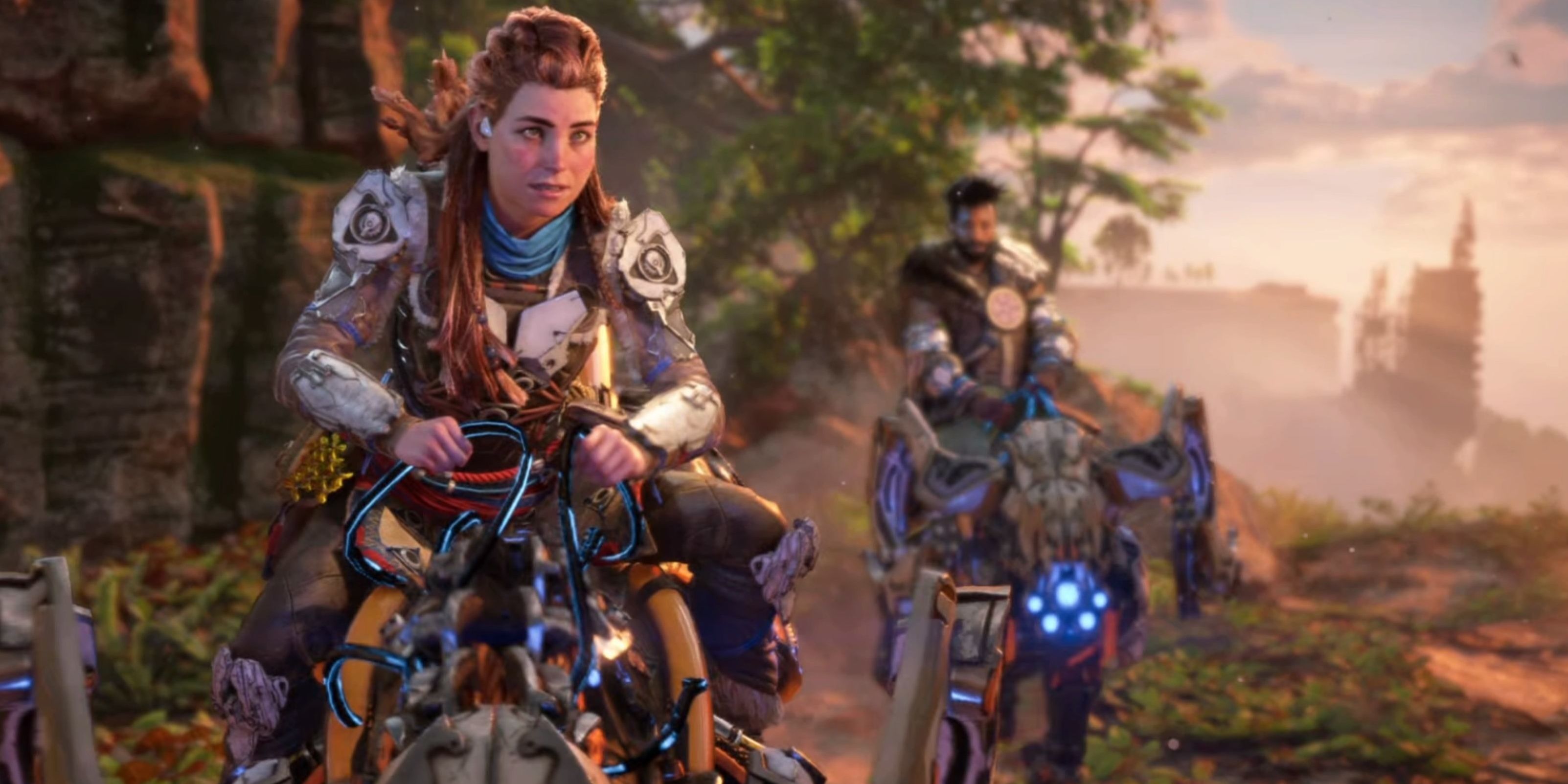 horizon forbidden west aloy on a mount with another character in the background