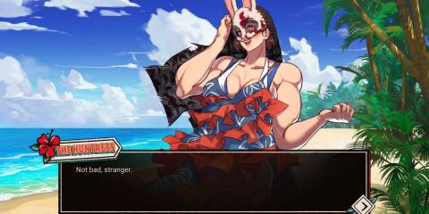 Huntress complimenting the player after they throw back their volleyball