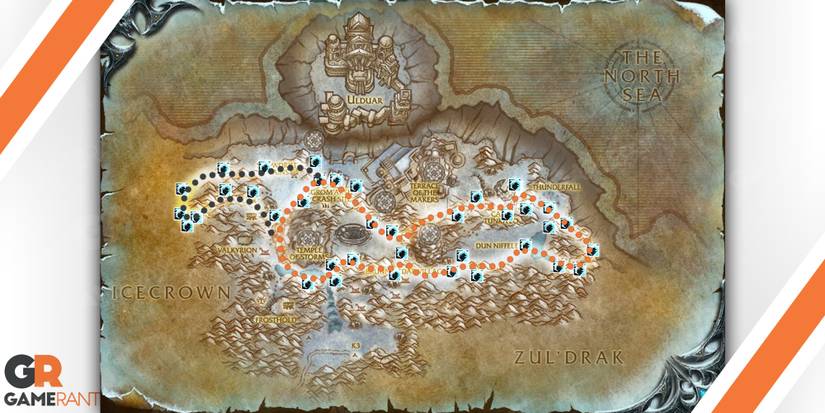 in game map image of storm peaks herbalism farming route for icethorn