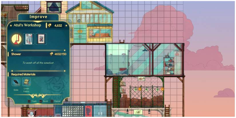 Spiritfarer build menu showing improvements for Atul's Workshop