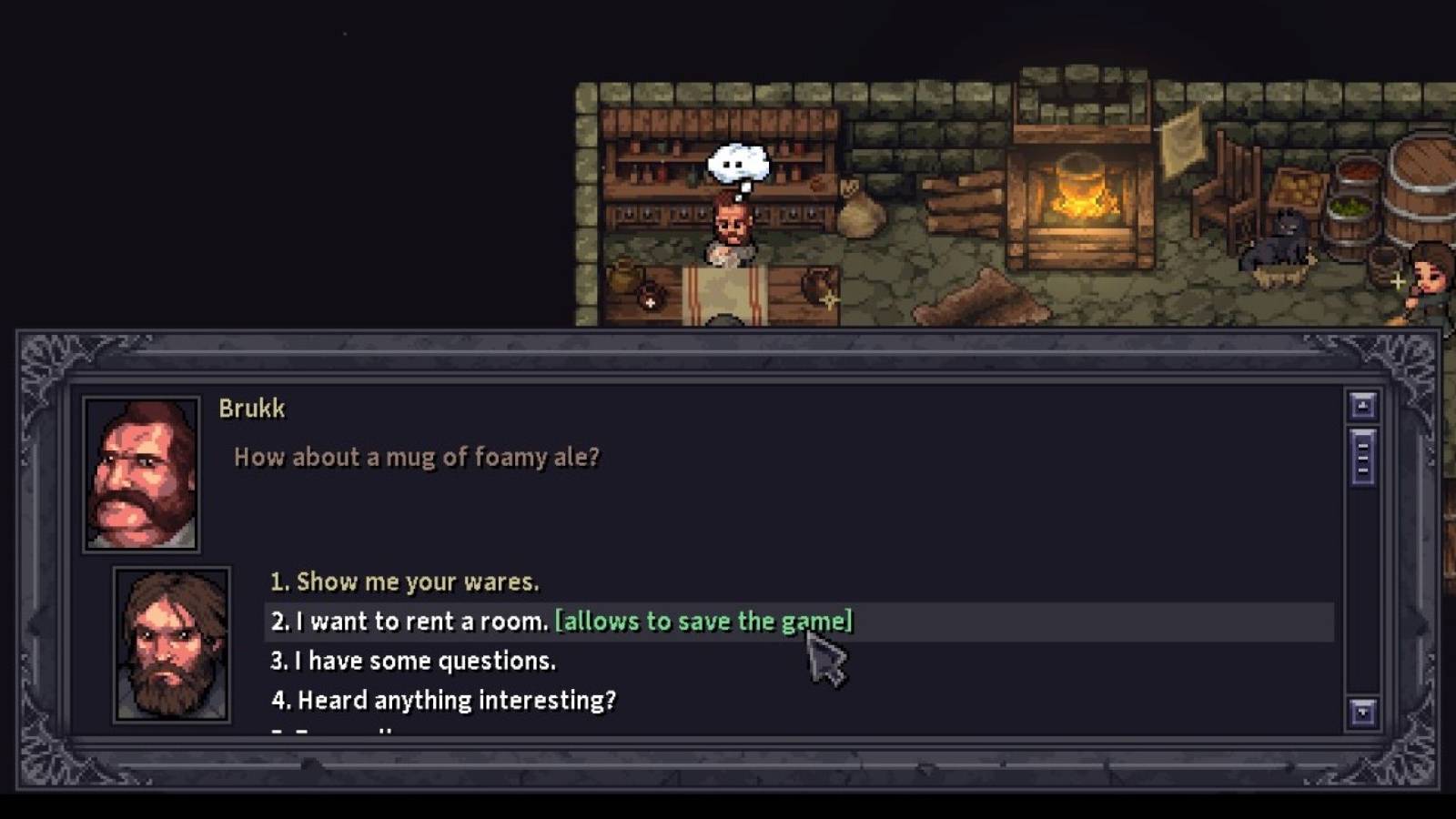 The Innkeeper offers the player a chance to rent a room to save their game.