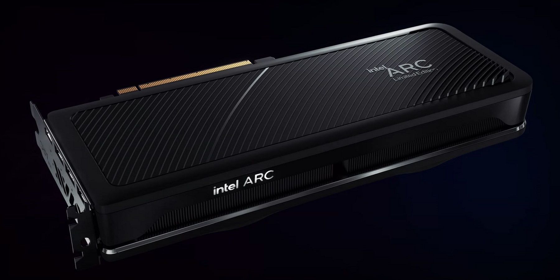 Image of an Intel Arc A770 graphics card on a black background.