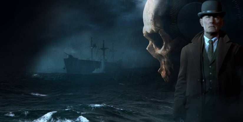 The Curator with a background image of the ship featured in Man of Medan, out on the sea in a storm