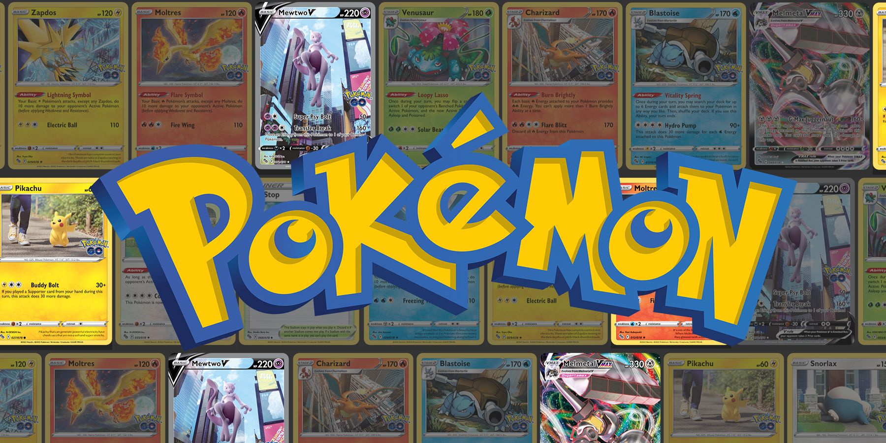layout of pokemon cards with logo on top