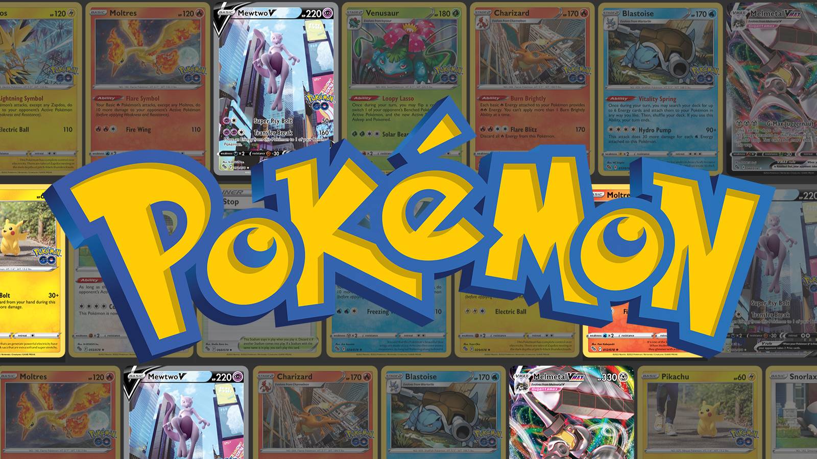 layout of pokemon cards with logo on top