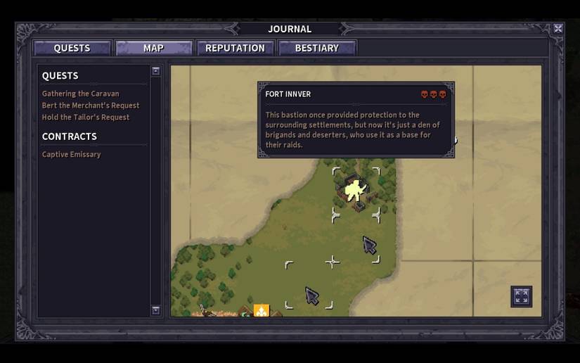 A map showing the path to the Bastion, which is two tiles northwest and one north.