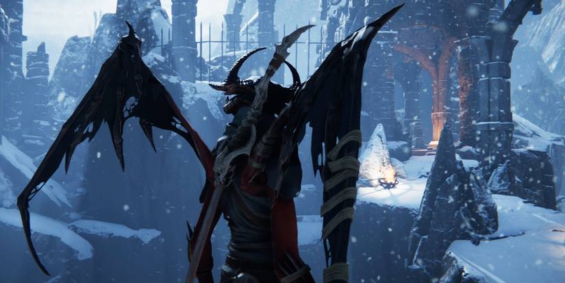 metal hellsinger unknown with her sword on her back 