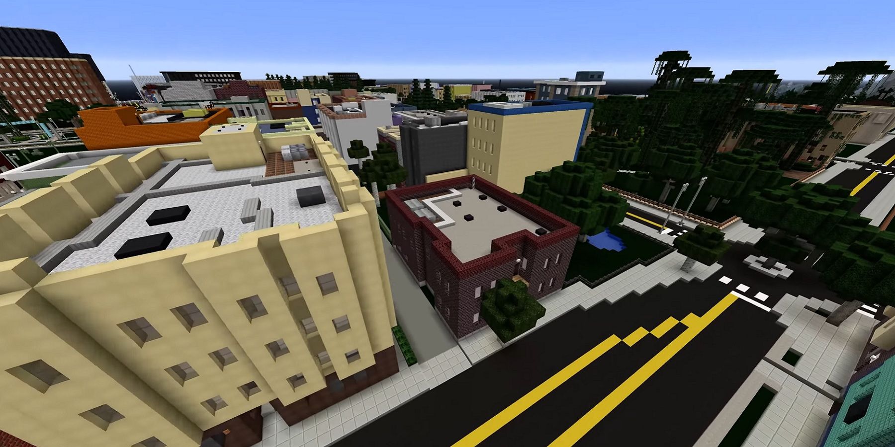Image from Minecraft showing a city that's been built by a user.