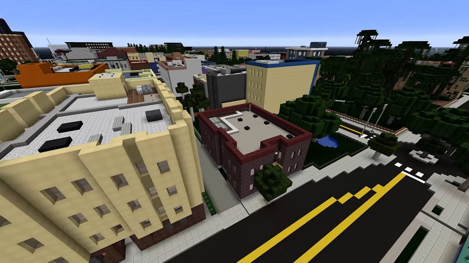Image from Minecraft showing a city that's been built by a user.