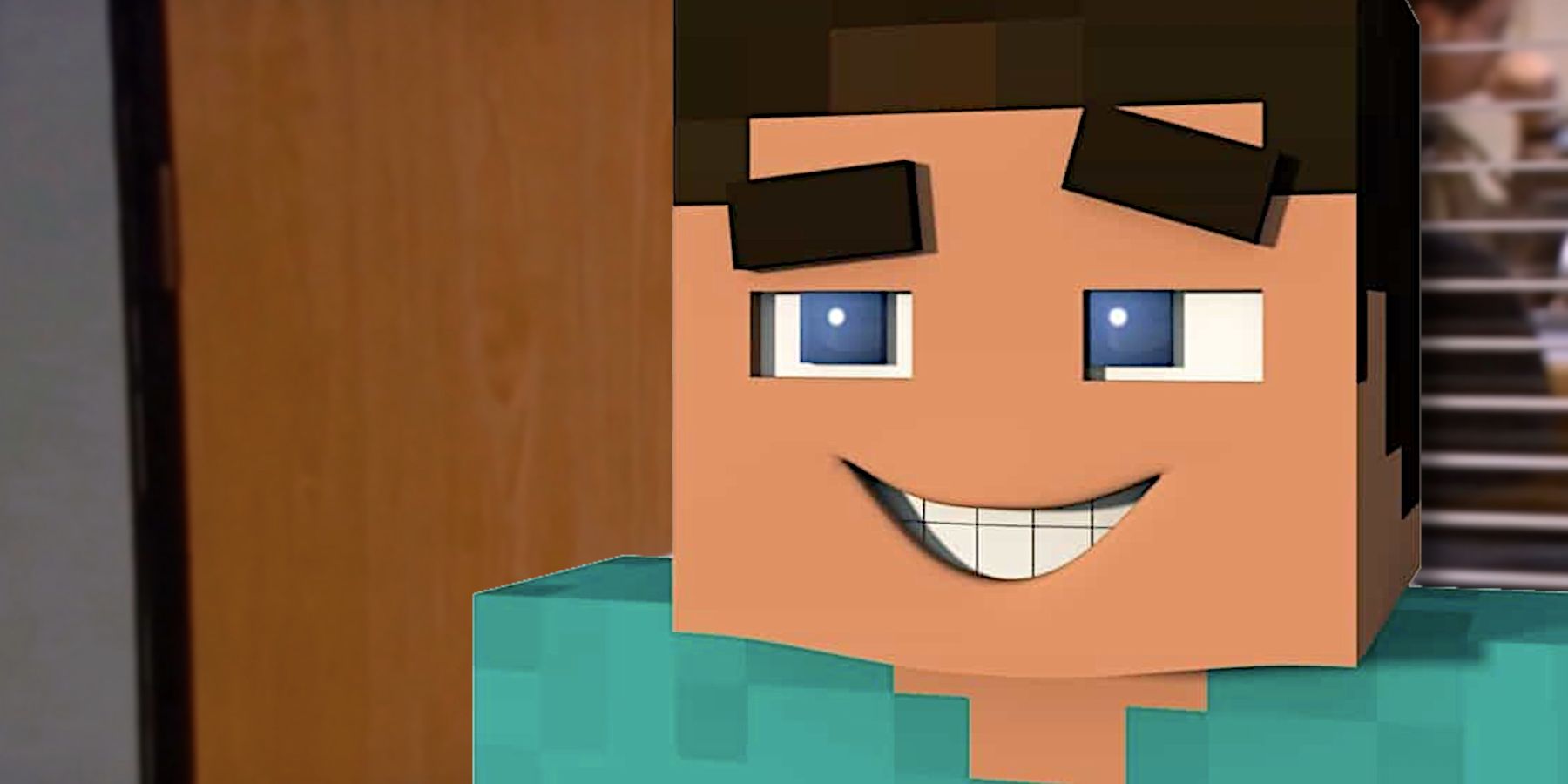 An image of Minecraft Steve in a setting similar to The Office.