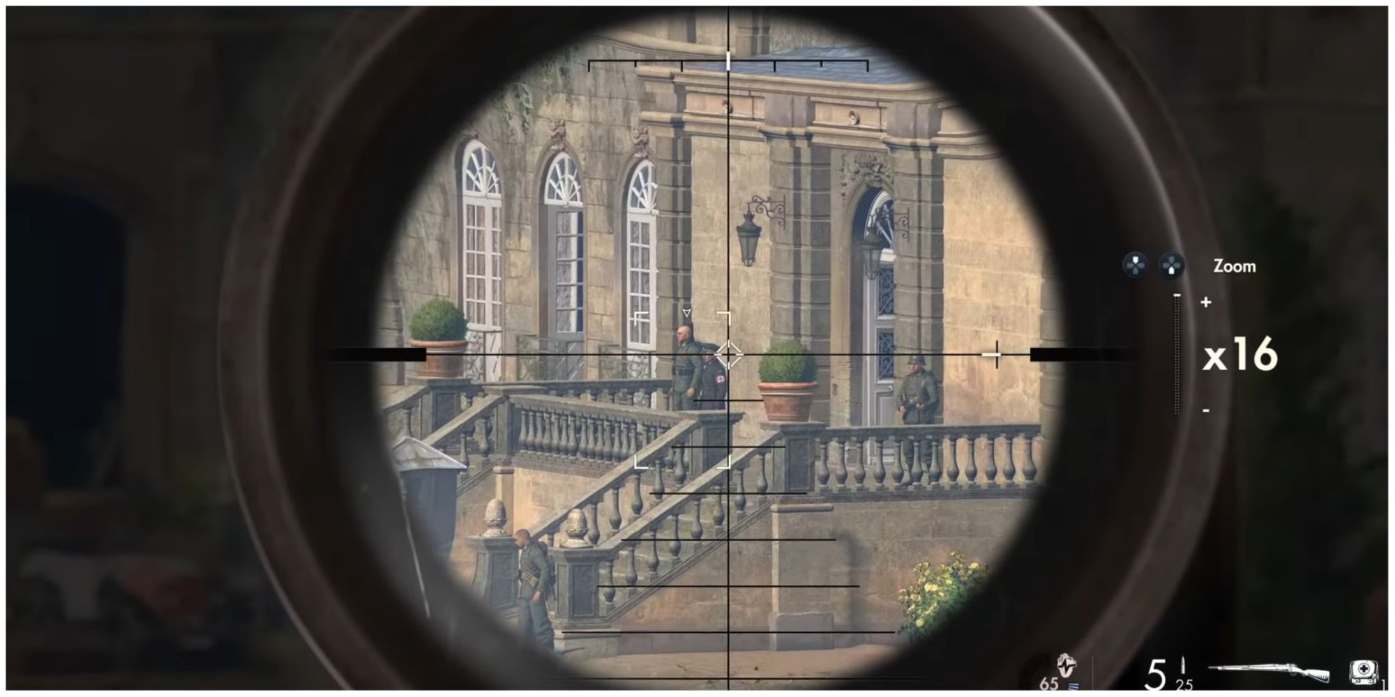 Sniper Elite 5 Abelard Möller in the scope of the player
