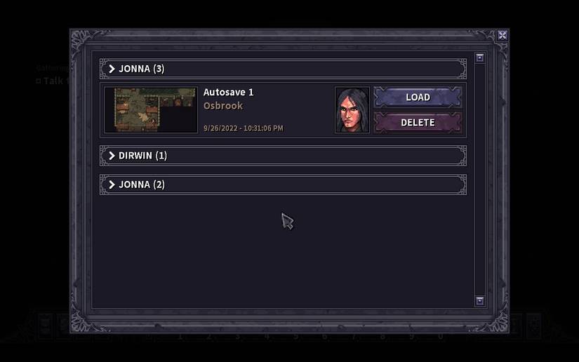 Three saves are pictured, two of which use the Jonna character.