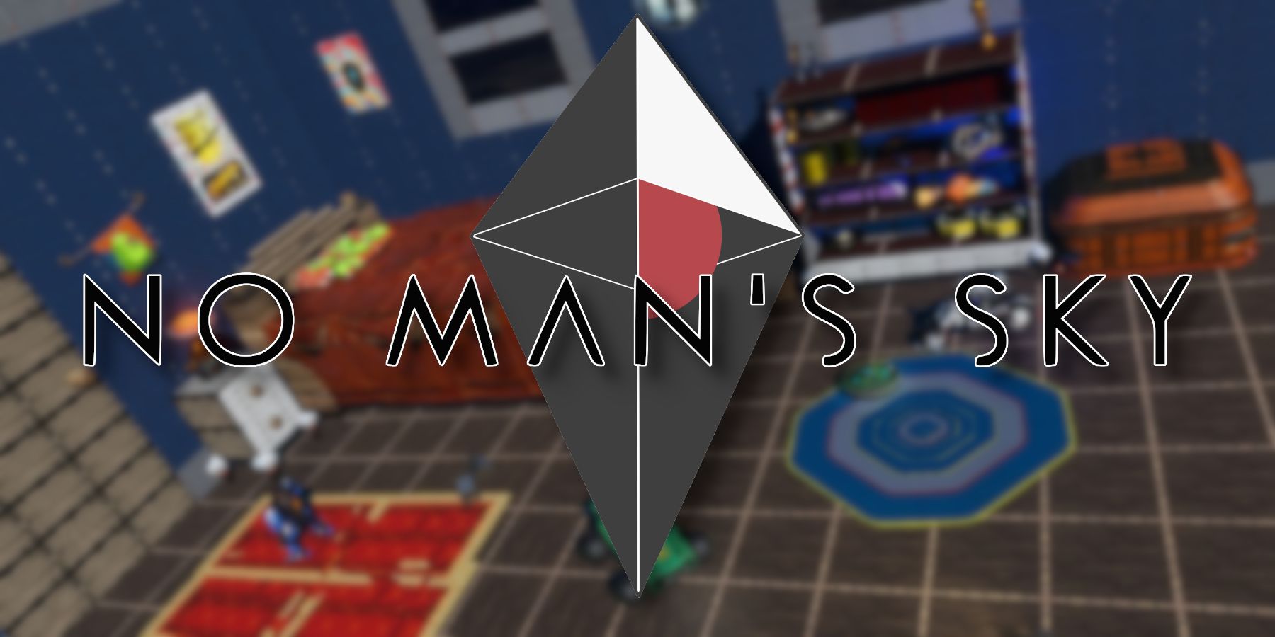 The No Man's Sky logo with a blurry image of the Toy Story bedroom.