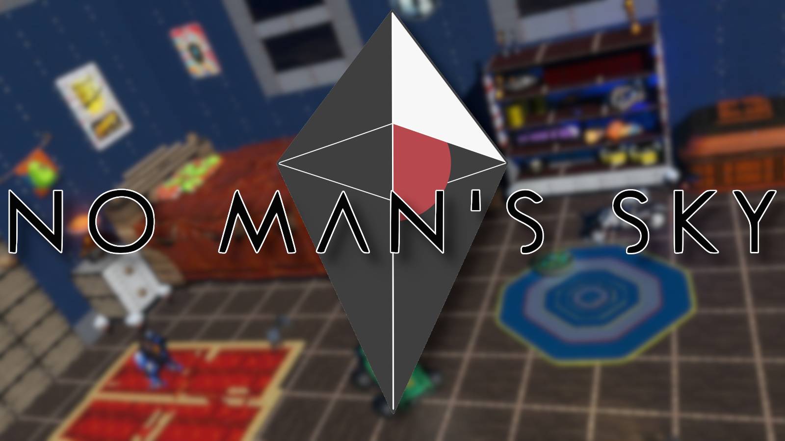 The No Man's Sky logo with a blurry image of the Toy Story bedroom.