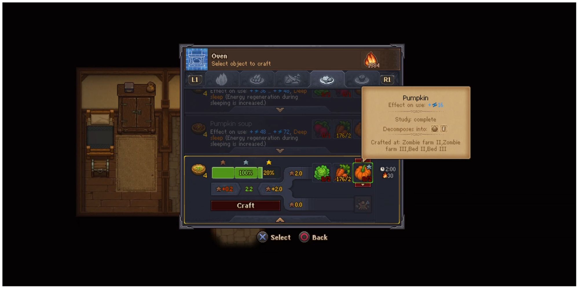 Graveyard Keeper oven interface using silver-quality ingredients