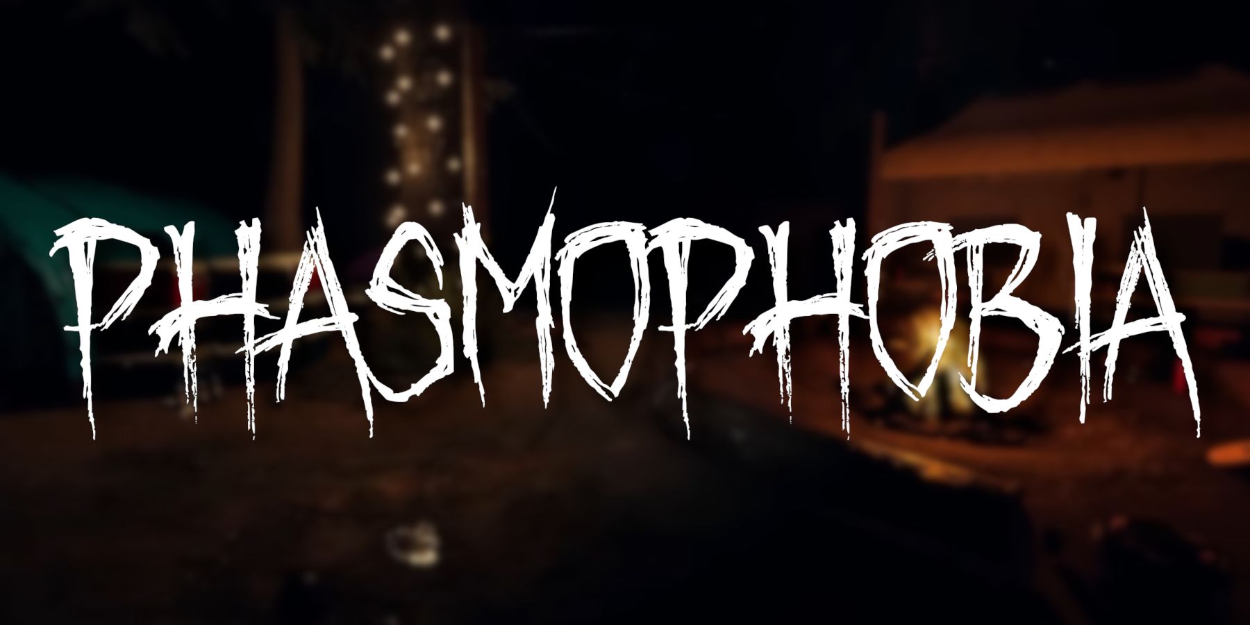 The Phasmophobia logo with an image from a campsite map in the background.