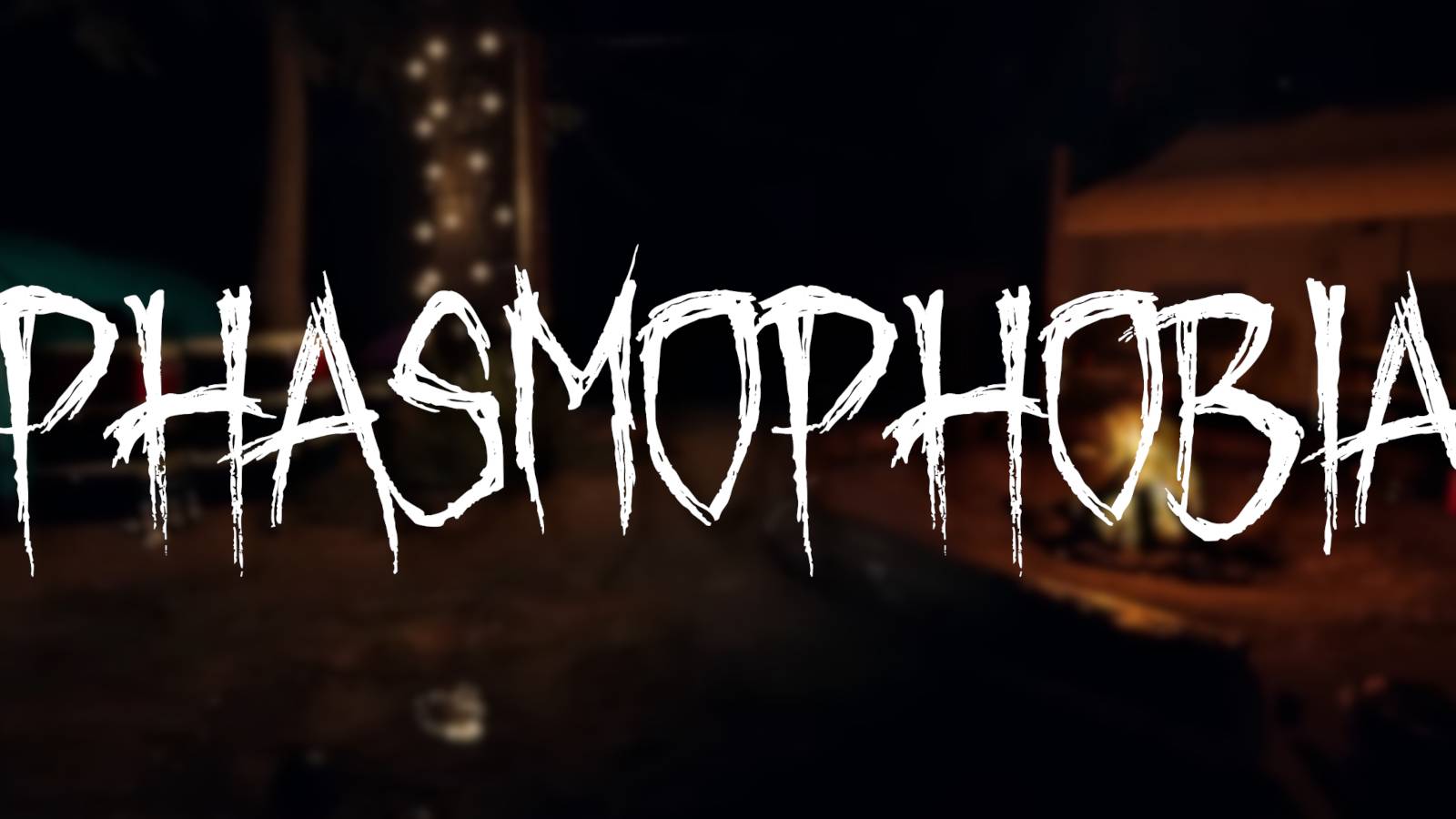 The Phasmophobia logo with an image from a campsite map in the background.