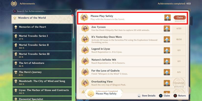 please play safely achievement in genshin impact