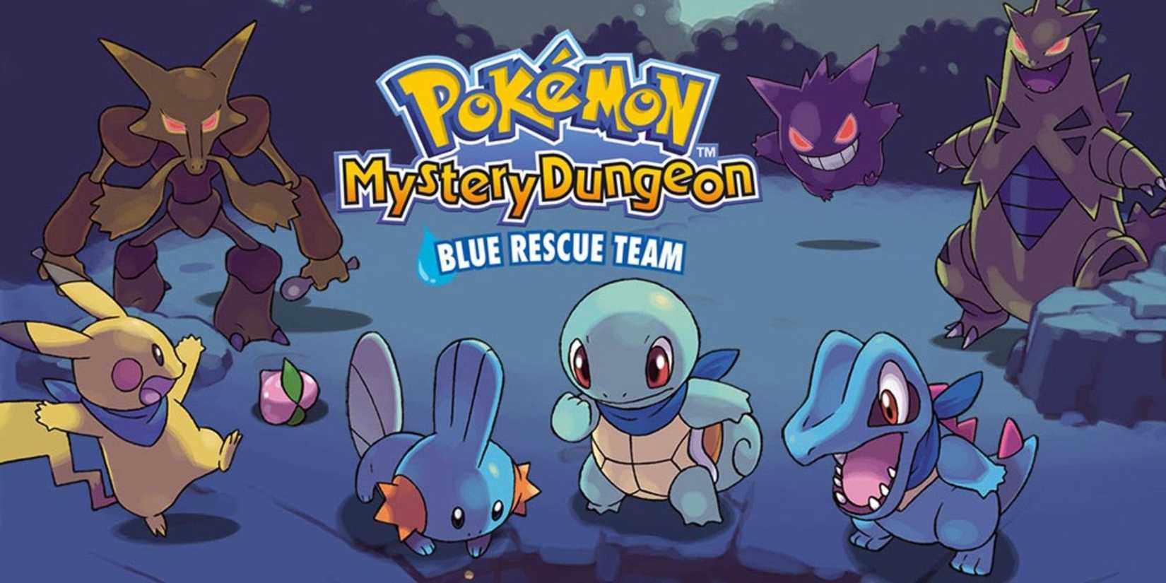 pokemon mystery dungeon blue artwork featuring mudkip and other water starters