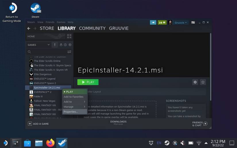 The installer file has a right-click menu next to its name. Properties is one of the options. 