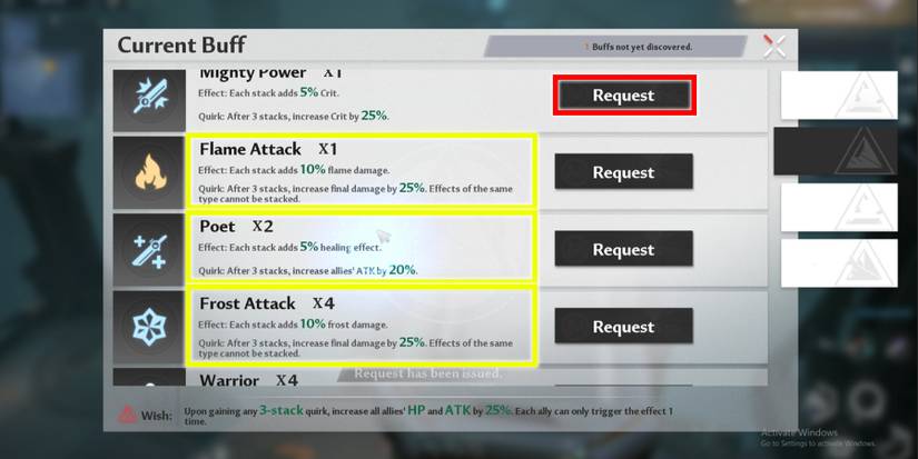 requesting buffs in tower of fantasy