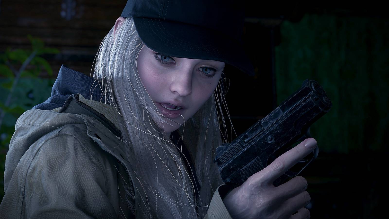 Image from Resident Evil Village DLC Shadows of Rose showing the titular Rose holding a pistol.