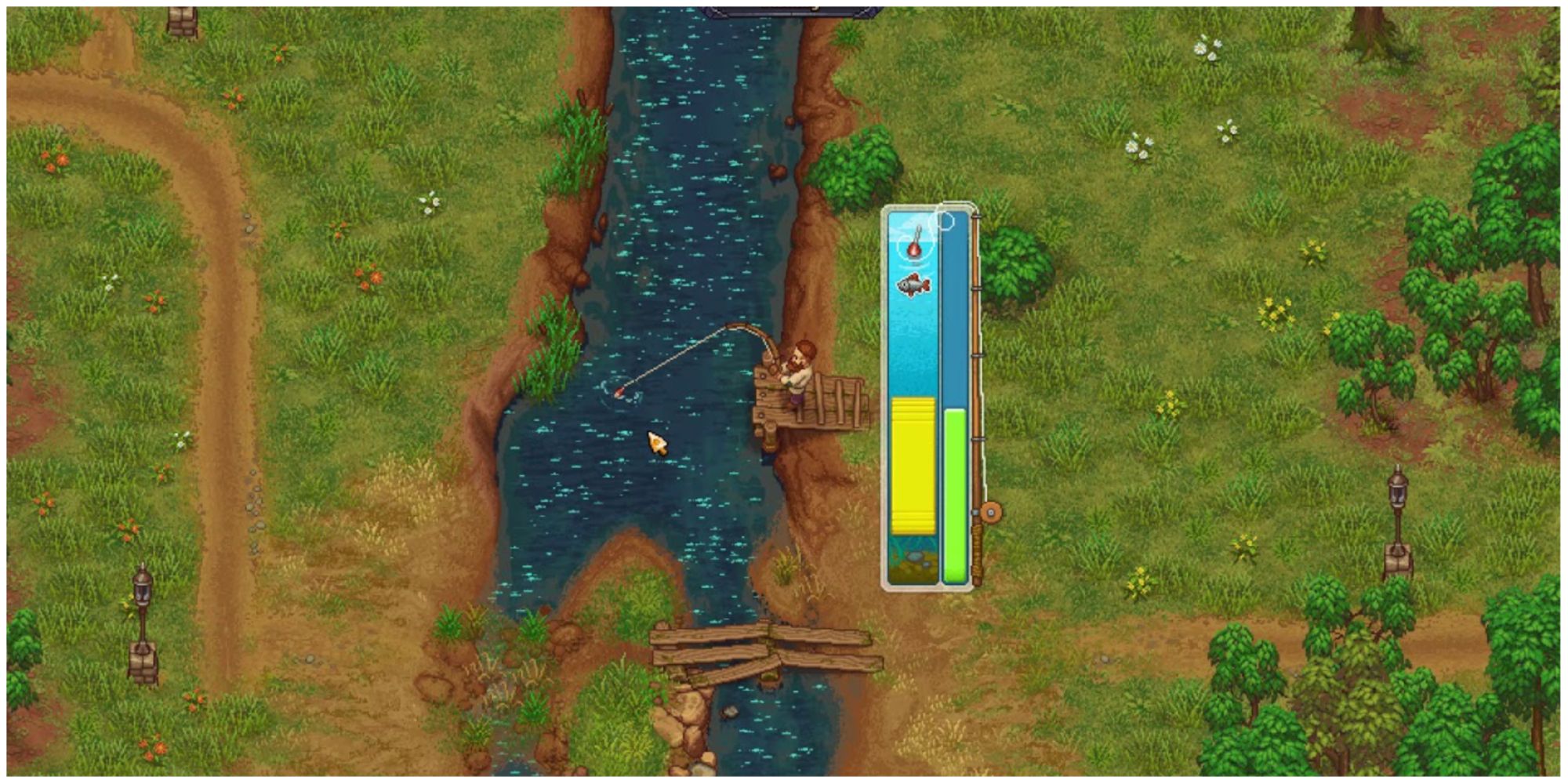 Graveyard Keeper fishing in the river