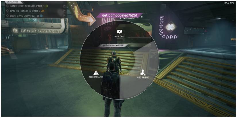 The Cycle Frontier sending a quick friend request to a player in the hub