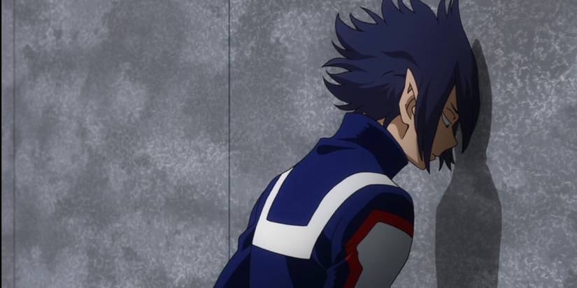 Tamaki Amajiki leaning his head against the wall in embarrassment