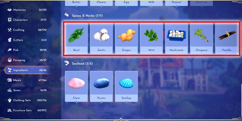 spices and herbs in disney dreamlight valley