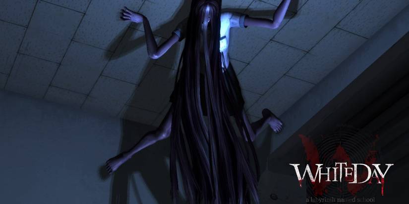 Ghost of girl with long hair who clings to ceiling like a spider