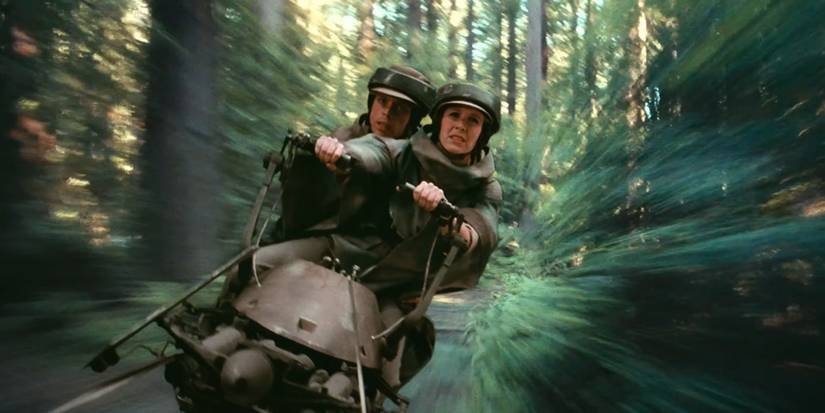 Star Wars Skeleton Crew Return of the Jedi Luke Skywalker Leia Organa Mark Hamill Carrie Fisher speeder bike