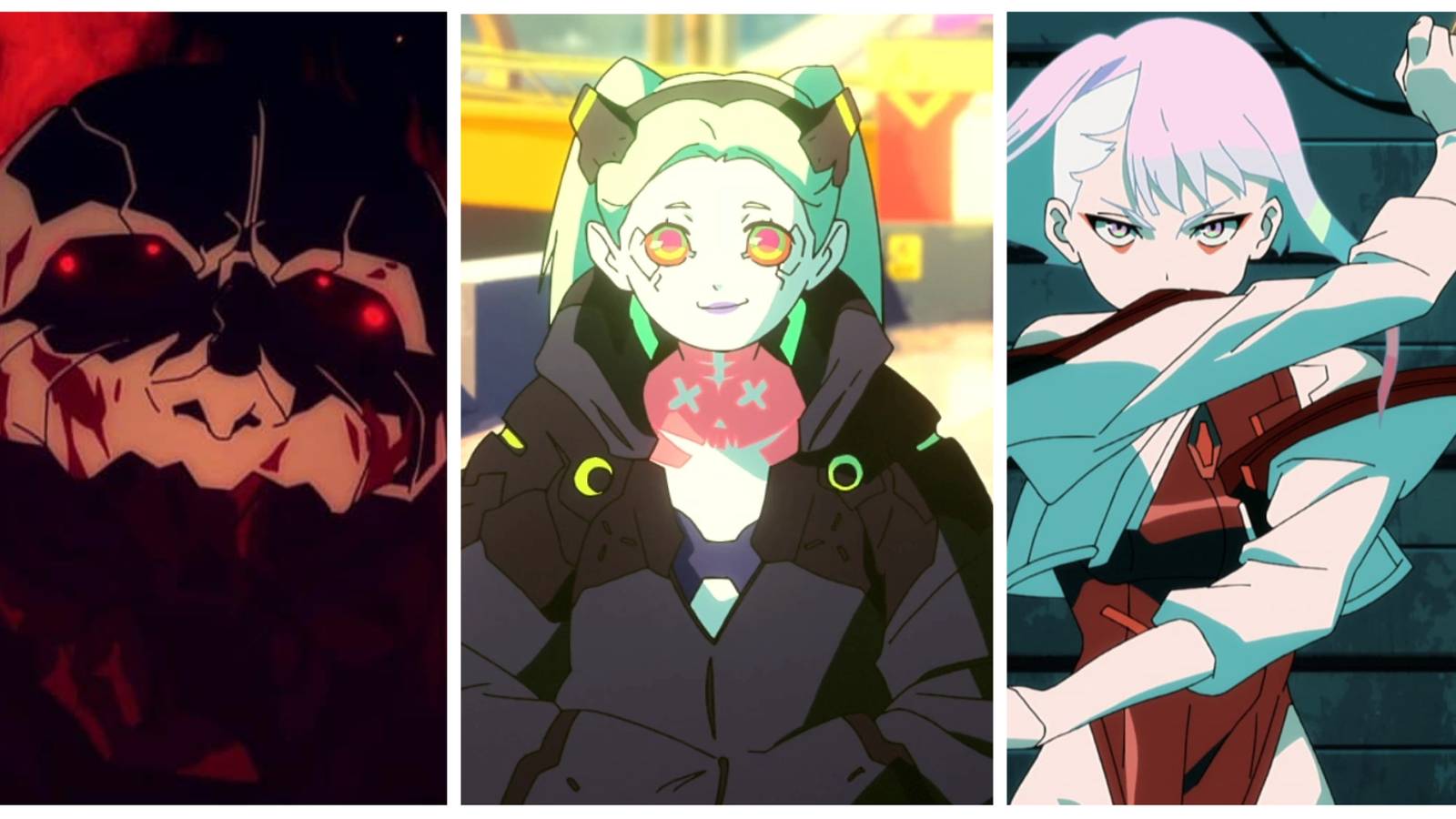 rebecca cyberpunk edgerunners, adam smasher and lucy cyberpunk edgerunners