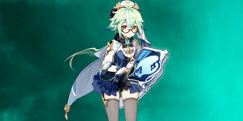 sucrose looking at the widsith in genshin impact