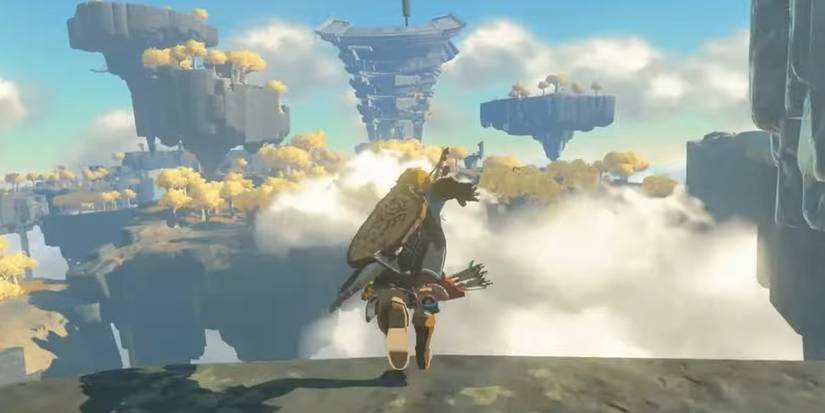 Link Running Towards Floating Islands Tears of the Kingdom