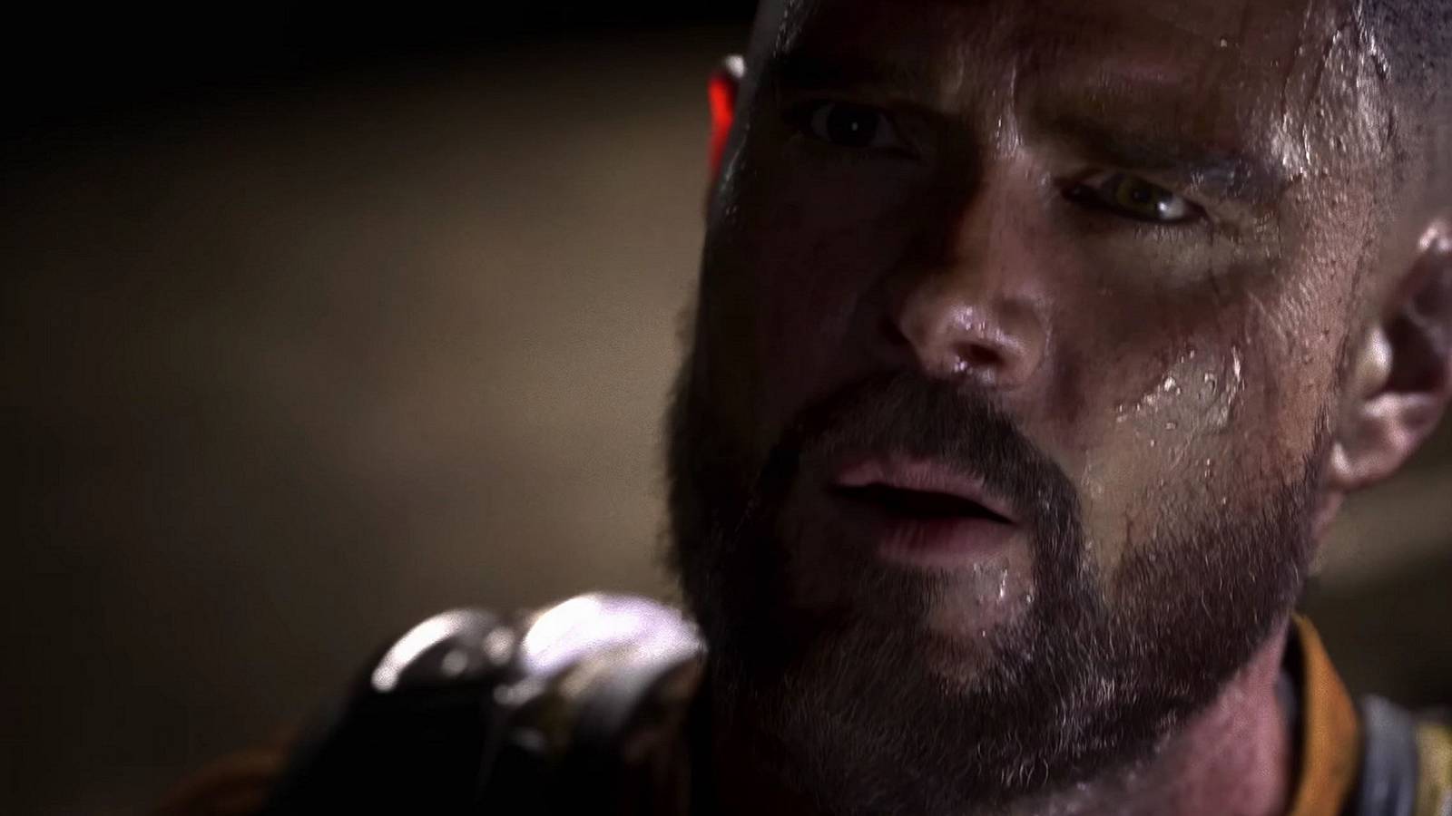 Image from The Callisto Protocol showing a close up of Jacob Lee's sweaty face.