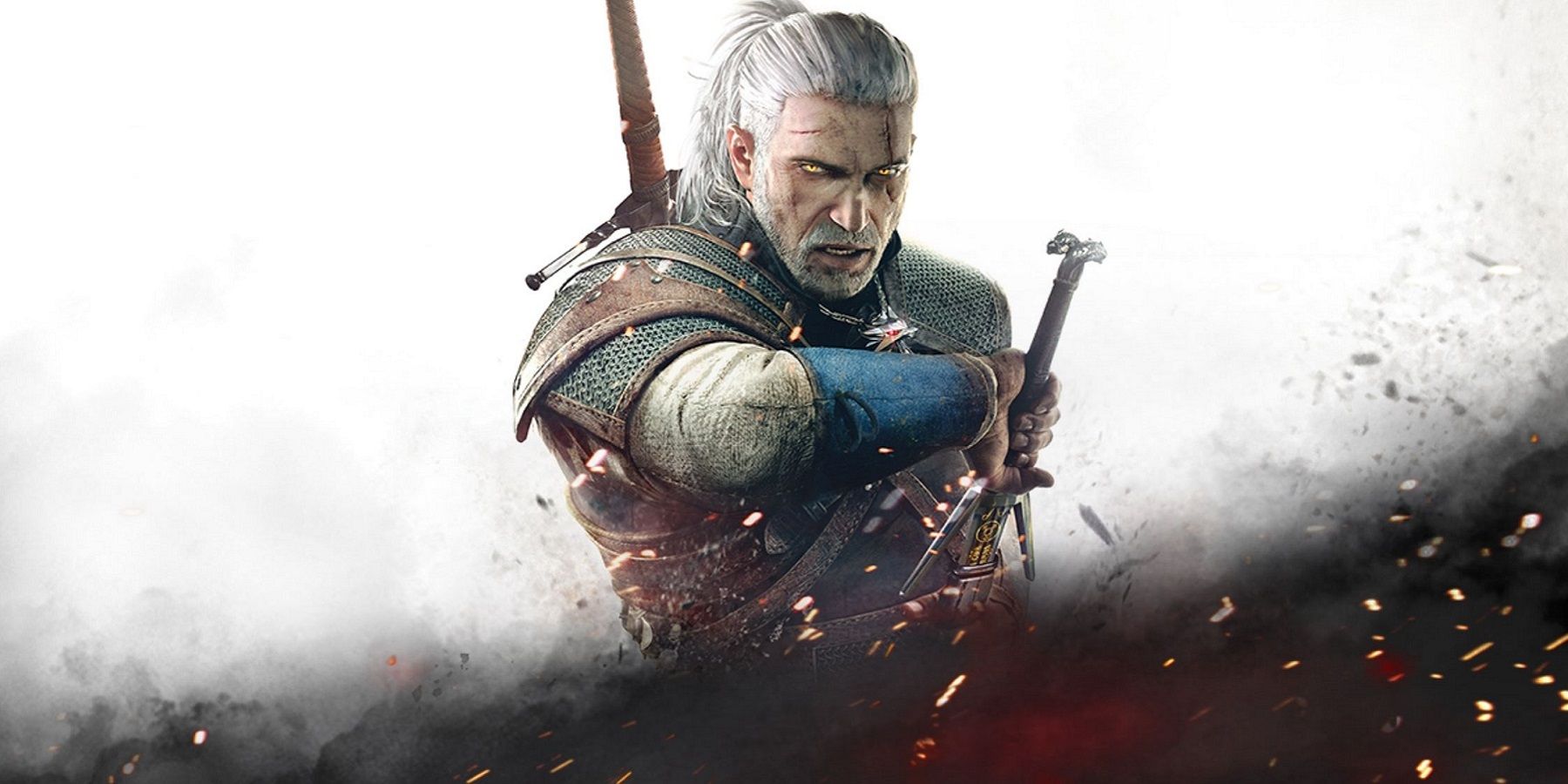 Image from The Witcher 3 showing Geralt about to unsheath his sword.