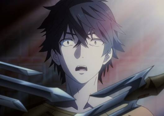 therisingoftheshieldhero-naofumilookssurprisedbehindtheguardtridents