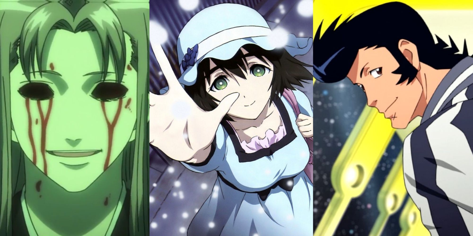 title split image anime characters who have died multiple times Utsuro Mayuri Shiina Dandy