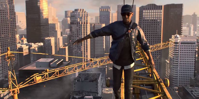 Marcus Holloway walking on a crane in Watch Dogs 2