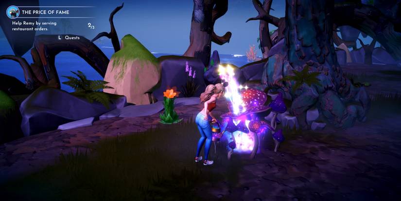 watering purple mushroom in disney dreamlight valley