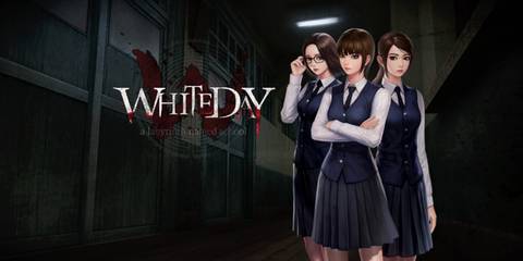 The title screen of the game with the three main girls, Ji-Hyeon, Sung-Ah and So-Young in White Day: A Labyrinth Named School