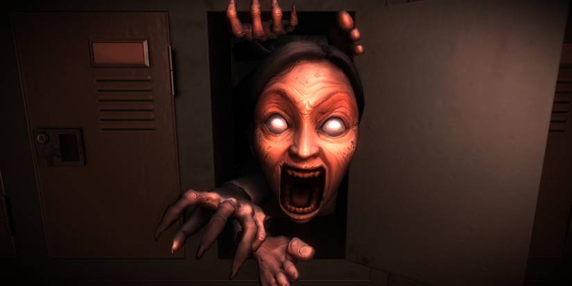 Ghost of a woman with limbs out of place coming out of a school locker