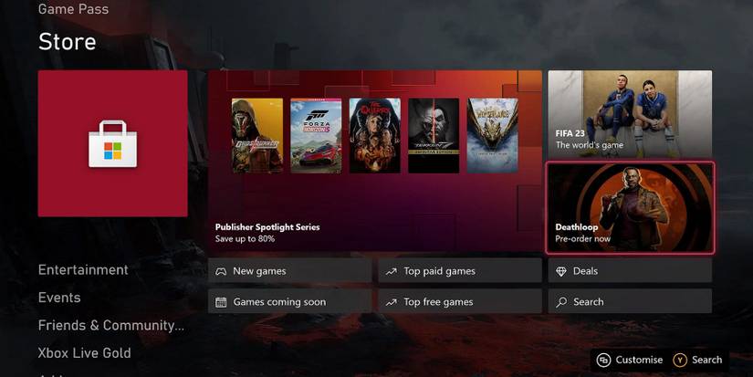 A screenshot from the Xbox dashboard showing an ad for Deathloop.