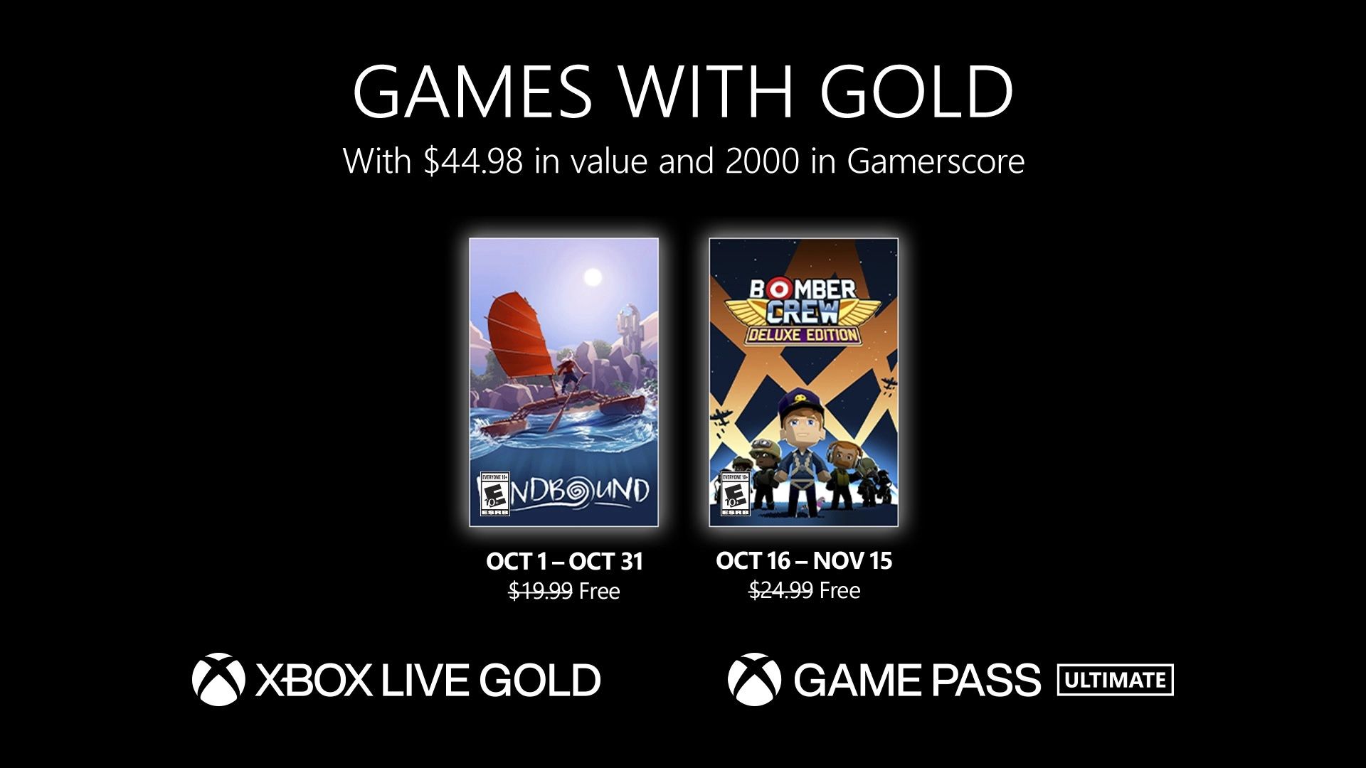 xbox free games with gold games october 2022