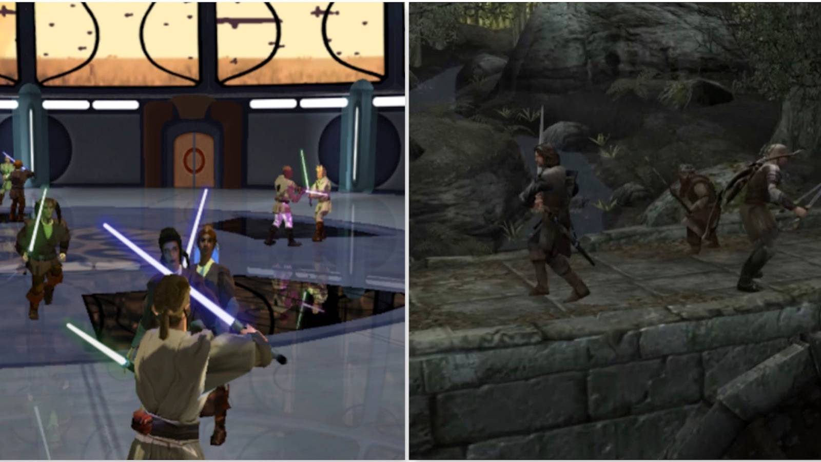 Fighting enemies in Star Wars Obi-Wan and The Lord Of The Rings The Two Towers