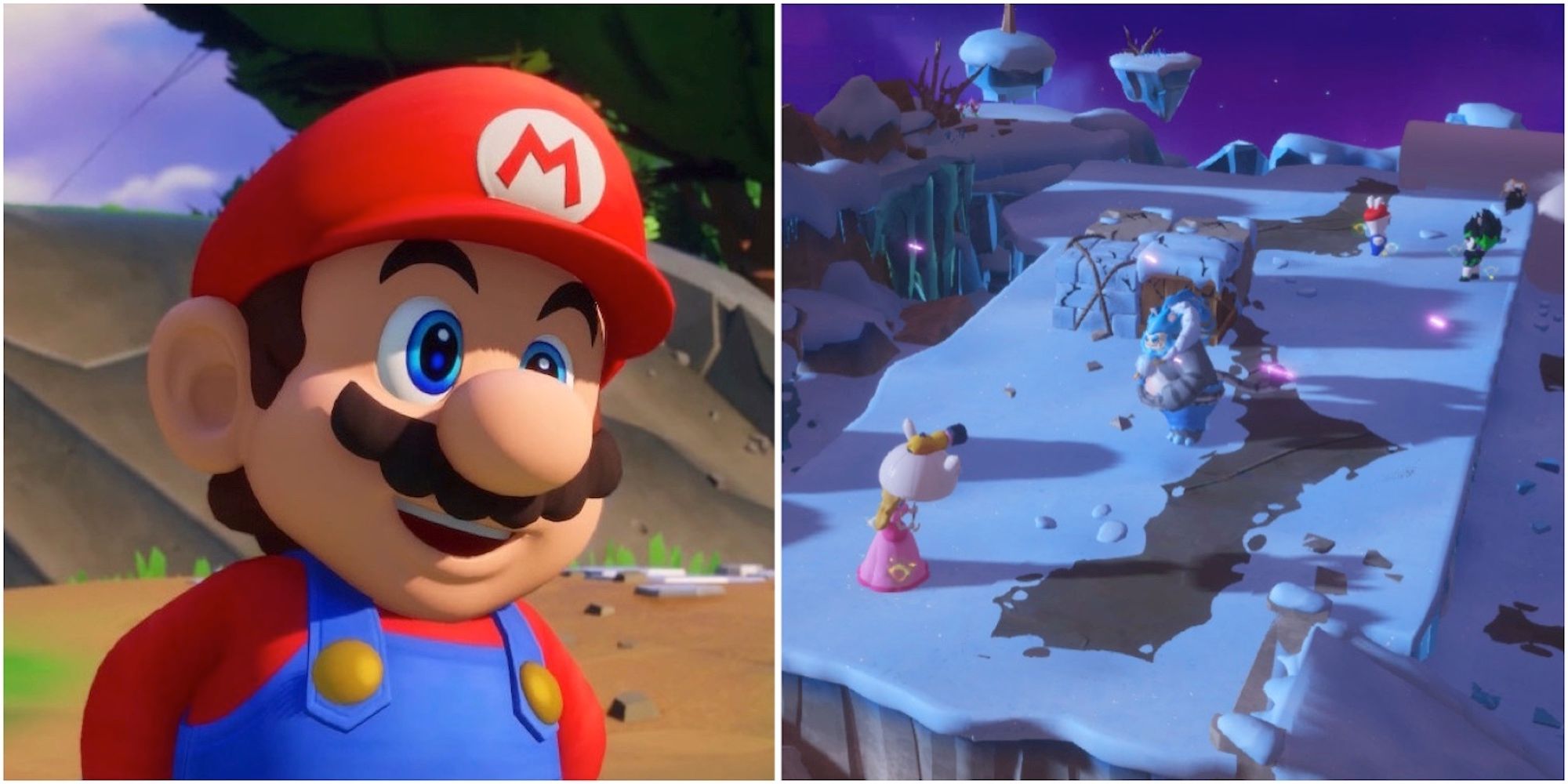 Mario and fighting a battle in Mario + Rabbids Sparks of Hope