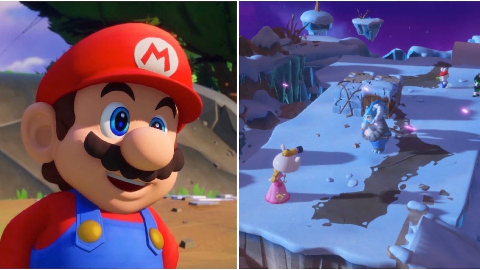 Mario and fighting a battle in Mario + Rabbids Sparks of Hope